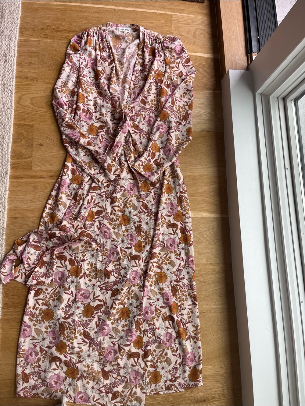 Jane Wood Paris French made Floral Wrap Maxi Dress - Pink & Brown